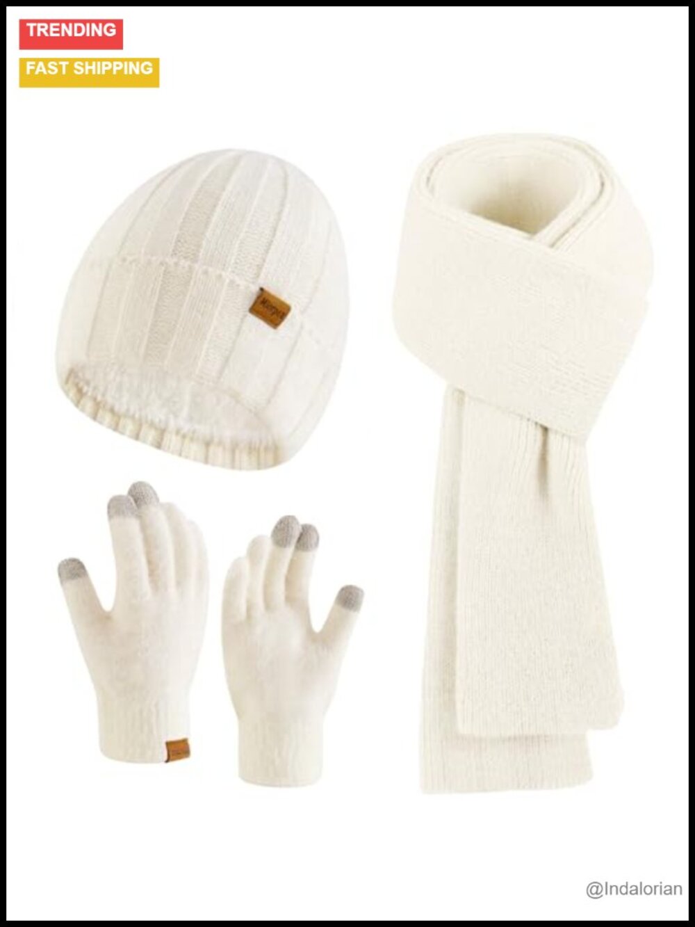 Unisex Beanie Scarf Gloves Set Acrylic Fleece Lined Touchscreen Winter
